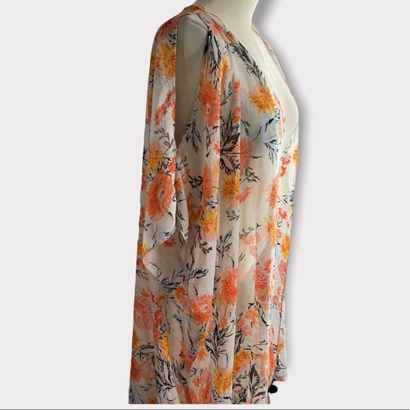 American Rag Chiffon Geranium Floral Cold Shoulder Open Front Kimono Cover Up 1X - Picture 5 of 11